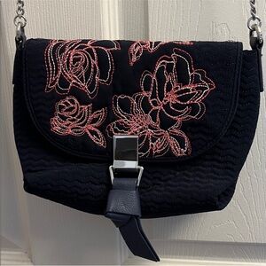 Vera Bradley Classic Navy Embroidered Trimmed RFID Carson Mini Crossbody EUC